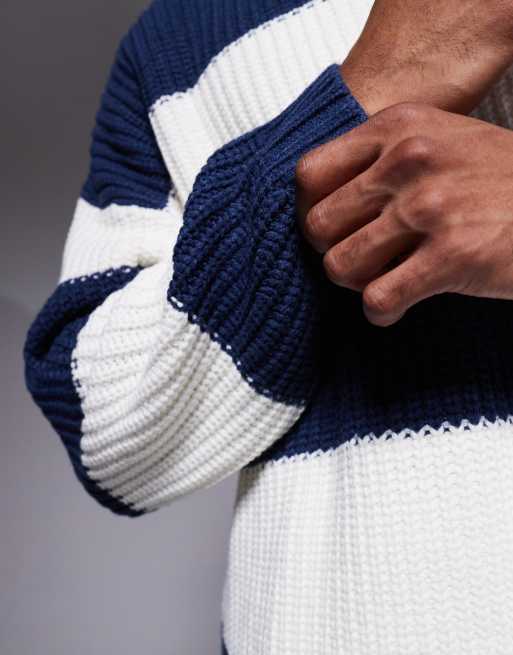 ASOS DESIGN - Marineblå og ecrufarvet oversized trøje i strik med rund hals, 5 af 5