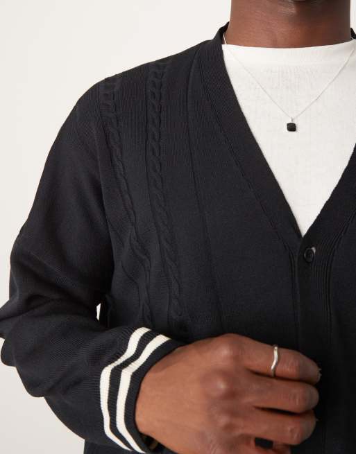 ASOS DESIGN - Marineblå og ekstremt oversized cardigan i kabelstrik med kantbånd, 4 af 4