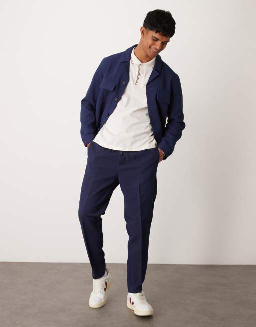 ASOS DESIGN - Marineblå og elegant skjortejakke med ribber - Del af sæt, 2 af 5