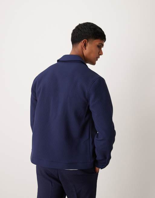 ASOS DESIGN - Marineblå og elegant skjortejakke med ribber - Del af sæt, 4 af 5