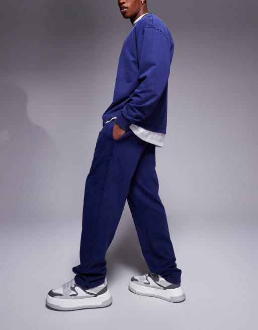 ASOS DESIGN - Marineblå og forvaskede joggingbukser med lige ben - Del af sæt