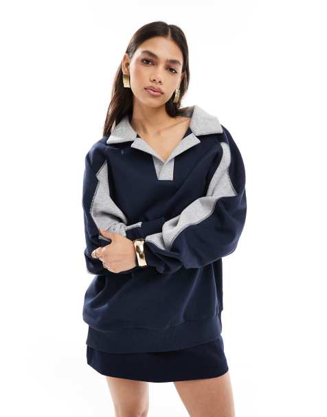 ASOS DESIGN - Marineblå og grå rugby-sweatshirt - view 1
