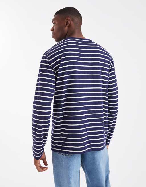 ASOS DESIGN - Marineblå og hvid stribet afslappet langærmet t-shirt, 3 af 5