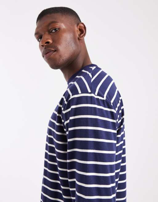 ASOS DESIGN - Marineblå og hvid stribet afslappet langærmet t-shirt, 4 af 5