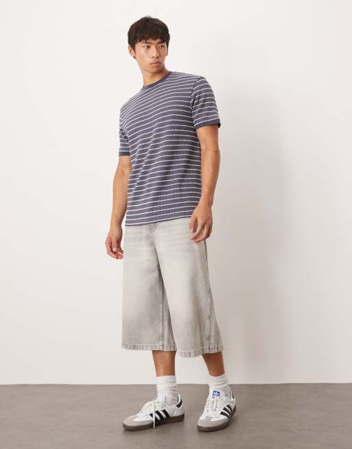 ASOS DESIGN - Marineblå og hvid T-shirt med striber og tekstur i kraftigt materiale , 2 af 4