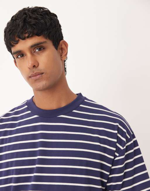 ASOS DESIGN - Marineblå- og hvidstribet afslappet T-shirt, 4 af 5