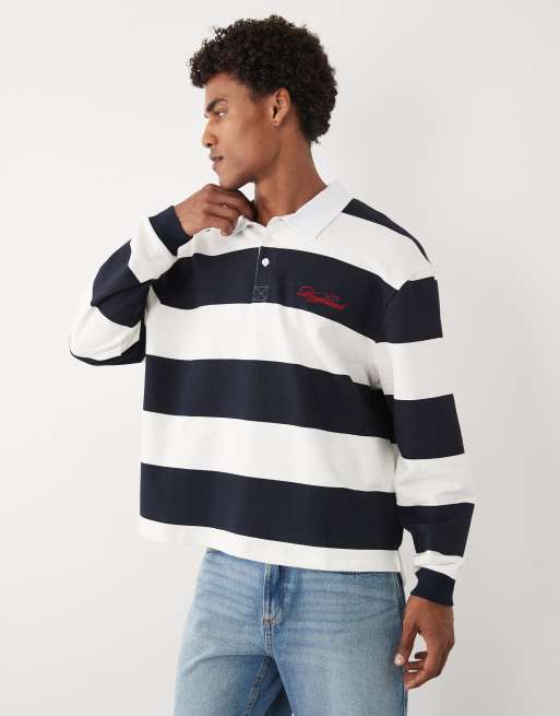 ASOS DESIGN - Marineblå- og hvidstribet oversized polo-sweatshirt i rugby-stil, 2 af 5