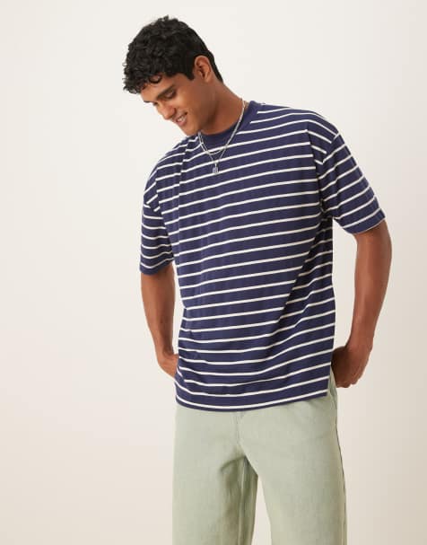 ASOS DESIGN - Marineblå- og hvidstribet T-shirt i oversized og firkantet pasform - view 1