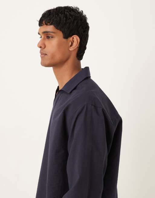 ASOS DESIGN - Marineblå og oversized skjorte med tekstur og åben krave, 4 af 5