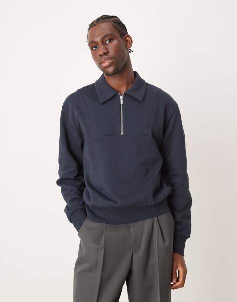 ASOS DESIGN - Marineblå og oversized sweatshirt med ribkrave og kvart lynlås - view 1