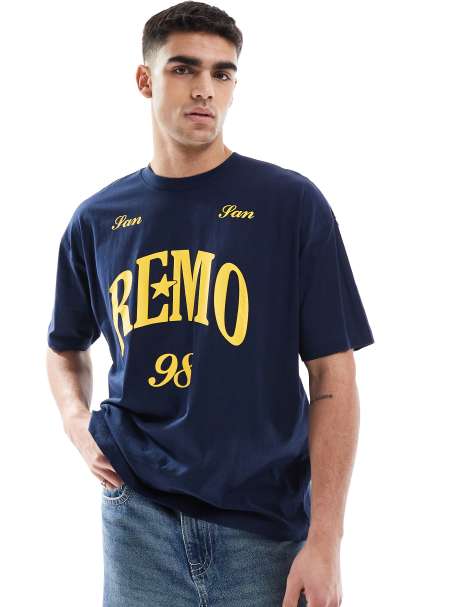 ASOS DESIGN - Marineblå og oversized T-shirt med bygrafik - view 1