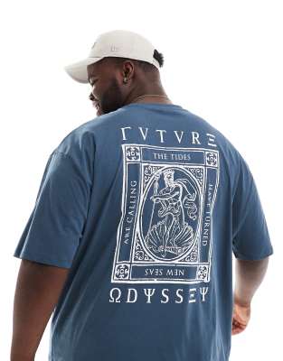 ASOS DESIGN - Marineblå og oversized T-shirt med renæssanceprint på ryggen - view 1