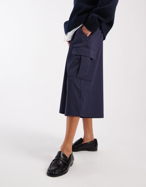 ASOS DESIGN - Marineblå og skræddersyede cargobukser med 3/4-lange ben - view 1