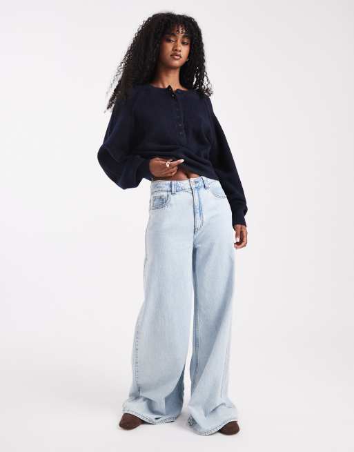 ASOS DESIGN - Marineblå og strikket Henley-trøje med lange ærmer, 2 af 4