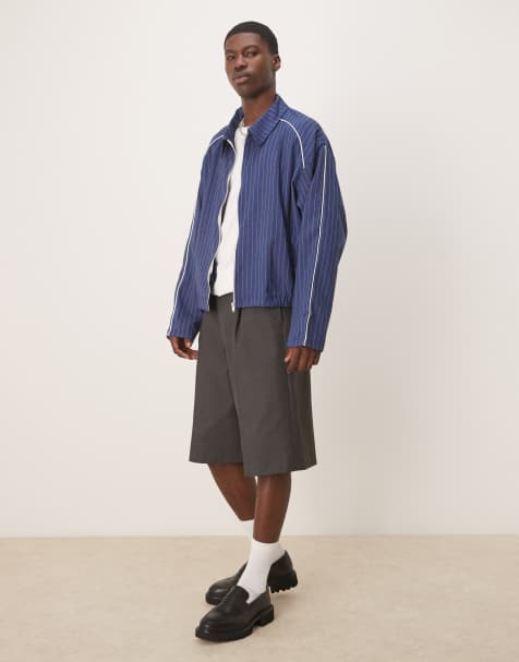 ASOS DESIGN - Marineblå oversized coach-jakke med nålestriber - view 1