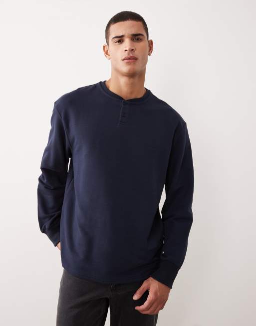 ASOS DESIGN - Marineblå oversized Henley-bluse i bomuldspique