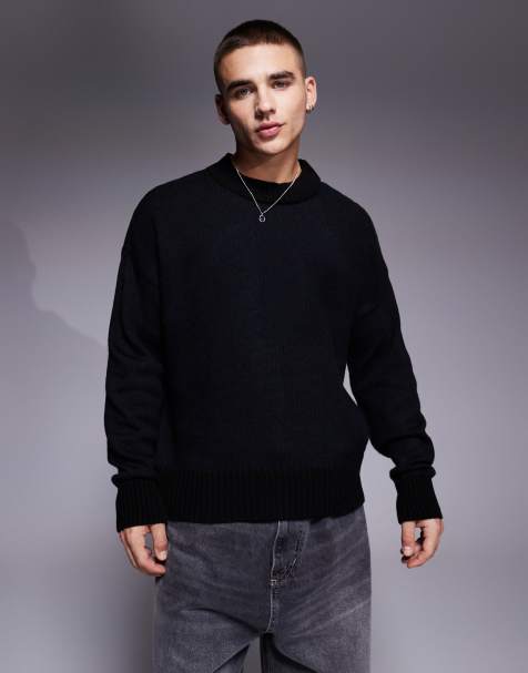 ASOS DESIGN - Marineblå, oversized og firkantet striktrøje med rund hals - view 1
