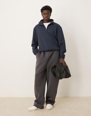 ASOS DESIGN - Marineblå, oversized og firkantet sweatshirt i scuba-stof med kvart lynlås - view 1