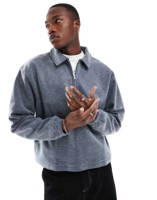 ASOS DESIGN - Marineblå, oversized og firkantet sweatshirt med kvart lynlås og børstet finish