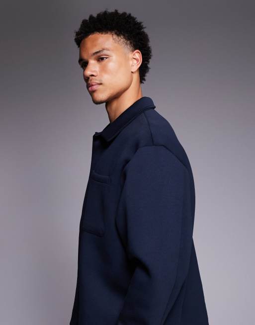 ASOS DESIGN - Marineblå oversized overskjorte i kraftigt scuba-lignende stof, 4 af 5