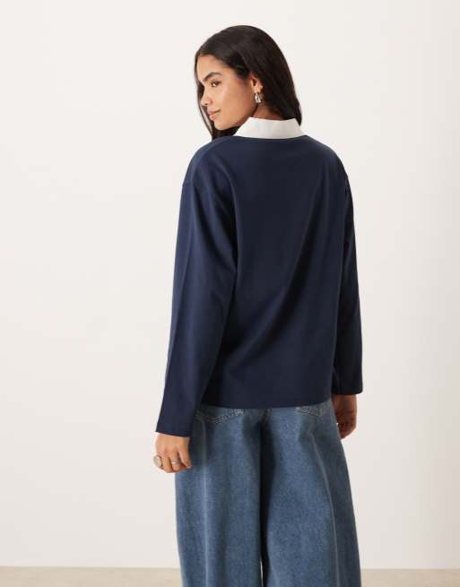 ASOS DESIGN - Marineblå oversized polosweatshirt med country club-grafik, 4 af 4