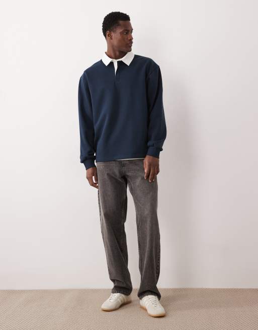 ASOS DESIGN - Marineblå oversized rugby-polo med kontrastkrave, 2 af 5