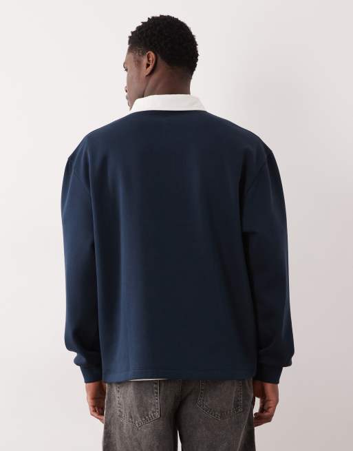 ASOS DESIGN - Marineblå oversized rugby-polo med kontrastkrave, 3 af 5