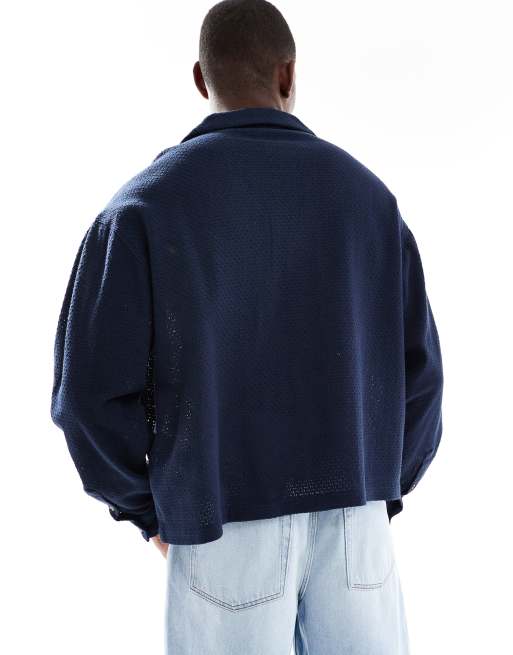 ASOS DESIGN - Marineblå oversized skjorte med tekstur i firkantet pasform, 4 af 4