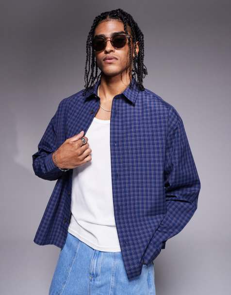 ASOS DESIGN - Marineblå oversized skjorte med tern i firkantet pasform - view 1