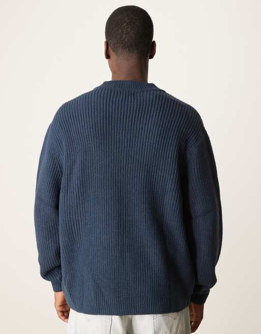 ASOS DESIGN - Marineblå oversized sømandstrøje med V-hals i ribstrik, 2 af 4