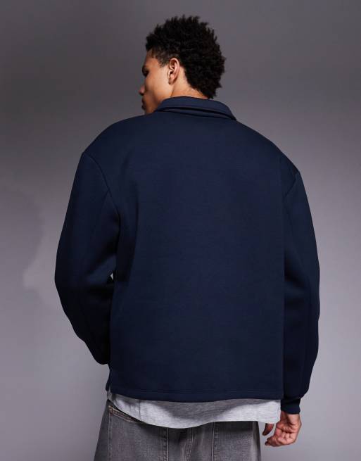 ASOS DESIGN - Marineblå oversized sweatshirt med krave, kvart lynlås og fastgjort kant, 3 af 5