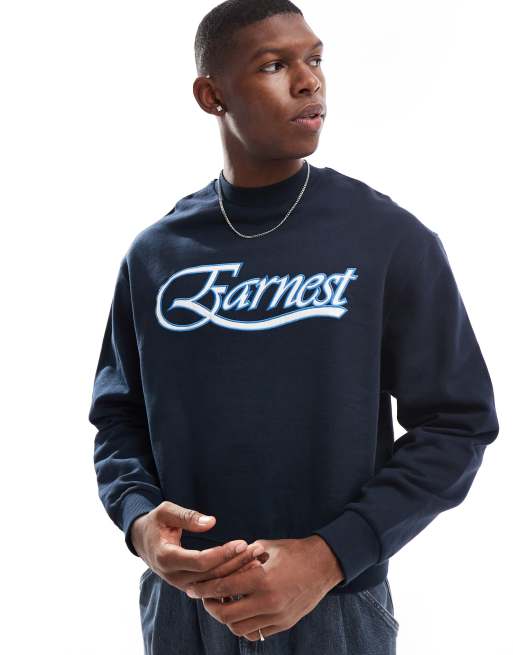 ASOS DESIGN - Marineblå oversized sweatshirt med satinbroderi på brystet i firkantet pasform