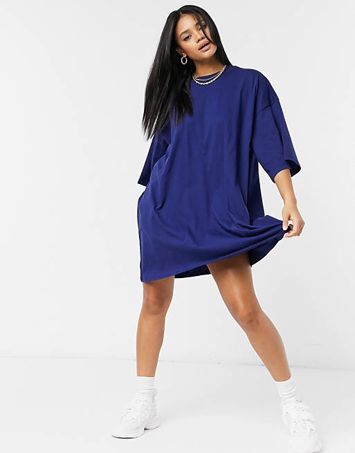 Præfiks storhedsvanvid Jeg var overrasket ASOS DESIGN — Marineblå oversized T-shirt-kjole | ASOS