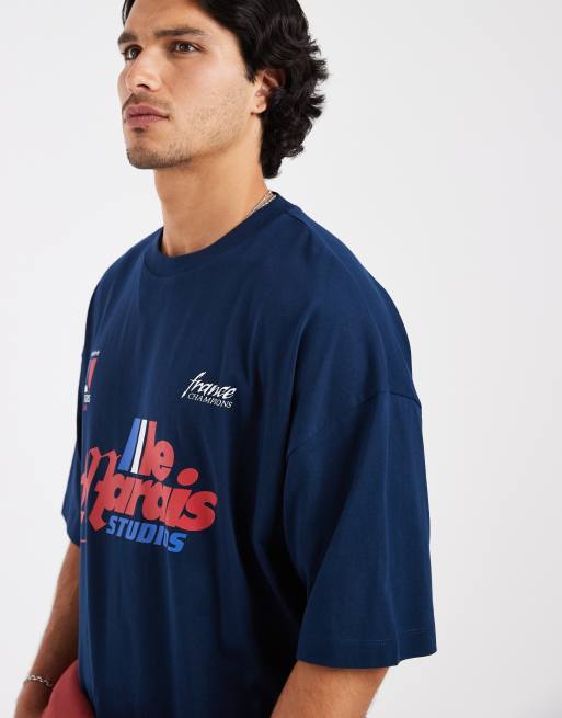 ASOS DESIGN - Marineblå oversized T-shirt med fodboldgrafik i firkantet pasform, 4 af 5