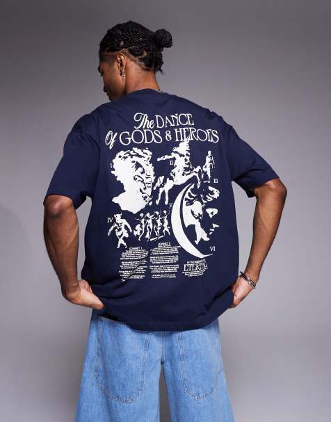 ASOS DESIGN - Marineblå oversized T-shirt med grafik på ryggen - view 1