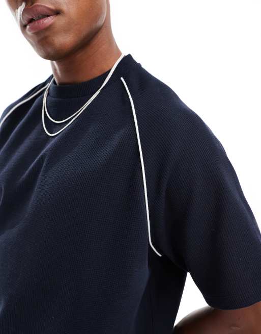ASOS DESIGN - Marineblå oversized T-shirt med kontrasterende tittekanter og raglanærmer , 3 af 4