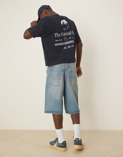 ASOS DESIGN - Marineblå oversized T-shirt med kosmisk print i firkantet pasform, 2 af 4