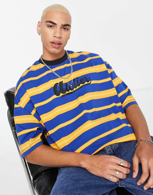 ASOS DESIGN - Marineblå oversized T-shirt med striber og print på brystet