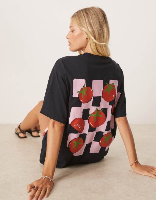 ASOS DESIGN - Marineblå oversized T-shirt med tomatgrafik