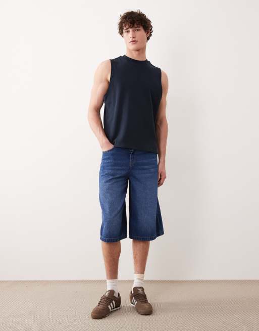 ASOS DESIGN - Marineblå oversized tanktop med vaffeltekstur i firkantet regular-pasform, 2 af 5