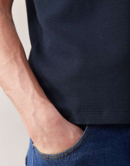 ASOS DESIGN - Marineblå oversized tanktop med vaffeltekstur i firkantet regular-pasform, 4 af 5