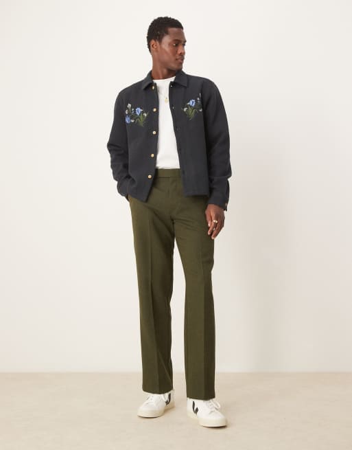 ASOS DESIGN - Marineblå overskjorte med blomsterbroderi og firkantet pasform, 2 af 4