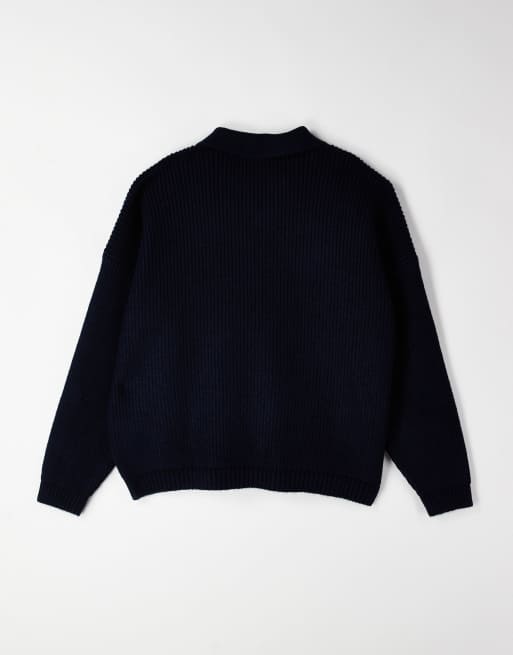 ASOS DESIGN - Marineblå patentstrikket super-oversized trøje med hakrevers i firkantet pasform, 2 af 5