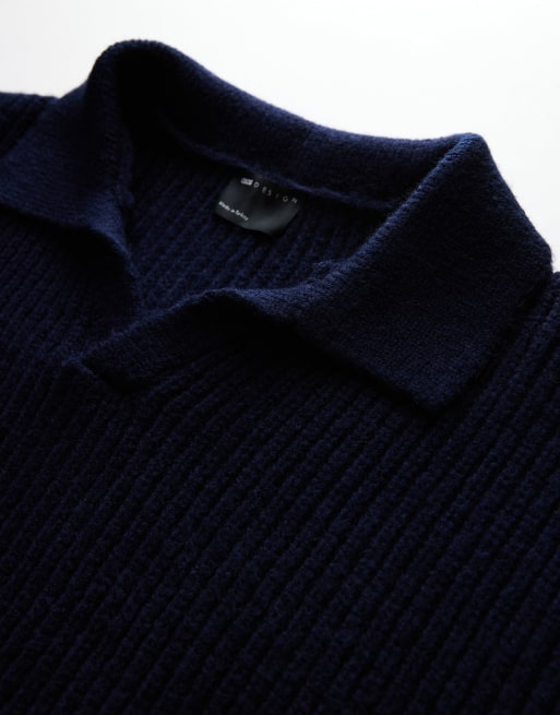 ASOS DESIGN - Marineblå patentstrikket super-oversized trøje med hakrevers i firkantet pasform, 4 af 5