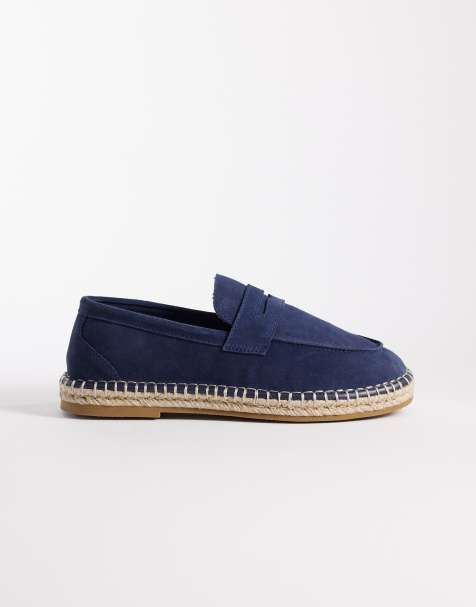 ASOS DESIGN - Marineblå penny-loafers i ruskind med espadrille-design - view 1