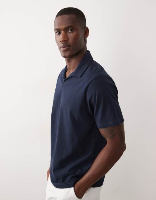 ASOS DESIGN - Marineblå polo i kraftigt materiale i regular fit med hak i halsen, 4 af 5