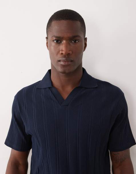 ASOS DESIGN - Marineblå polo i slim fit med ribber - view 1