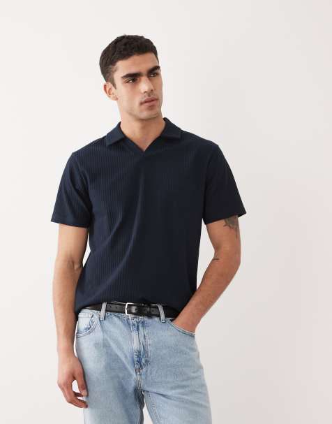 ASOS DESIGN - Marineblå polo med hak i halsen og elegant tekstur i regular fit - view 1