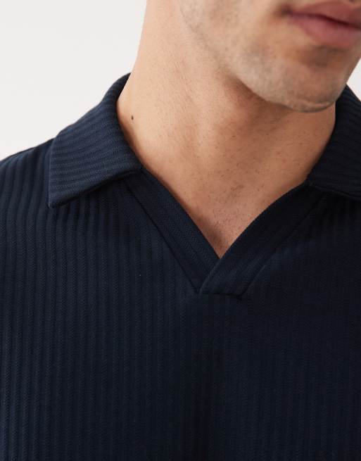 ASOS DESIGN - Marineblå polo med hak i halsen og elegant tekstur i regular fit, 3 af 5