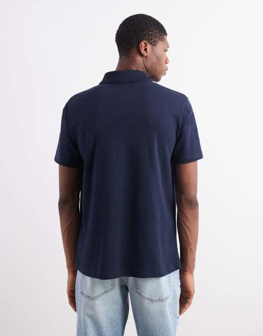 ASOS DESIGN - Marineblå poloskjorte med lynlås i blødt kraftigt stof, 3 af 5